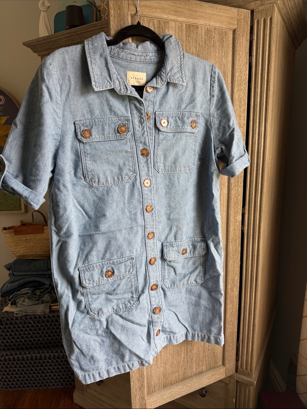 Sezane Light Blue Denim Shirt Mini Dress - Picture 2 of 4